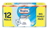 Regina Blitz Household Towels – 12 Triple Layered Rolls, 70 Sheets Per Roll