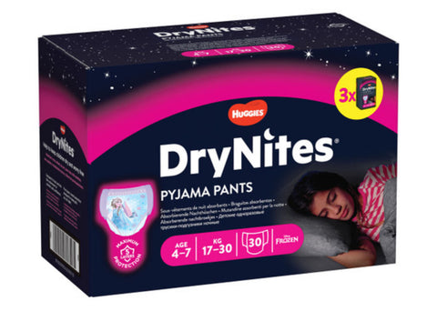 Huggies DryNites Pyjama Pants for Girls Years 4-7, 30 Pants - 17-30kg