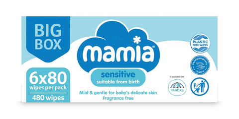 Mamia sensitive wipes fragrance free wipes  pack 6x80