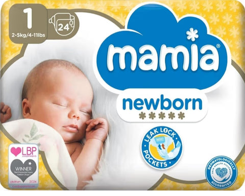 Mamia Newborn Premium Nappies Size 1 - 24 Count