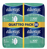 Always Ultra Quattro Pack Size 1 Sanitary Towel Wings Absorbent Protection Pack 56 Pads