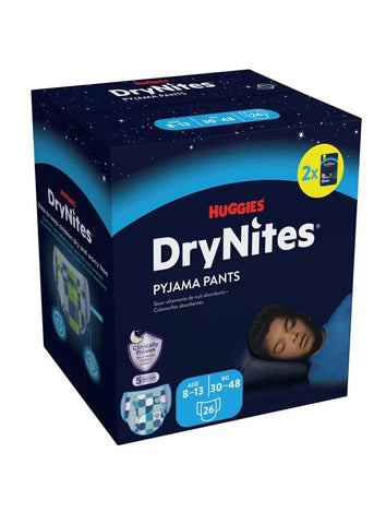 Huggies DryNites Dry Nights Pyjamas Boys 30-48kg Bed Nappy 8-13Year Pack 26 Pants