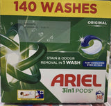 Ariel All 3 in 1 Colour Wash Pods Laundry Detergent Power Washing Pack 140 Capsules
