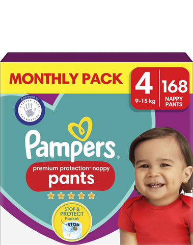 Pampers Premium Protection Nappy Pants Size 4 - Monthly Pack - 168pcs