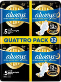 Always Ultra Night Secure Sleep Sanitary Extra Wings Size 5 Quattro Pack 32 Pads
